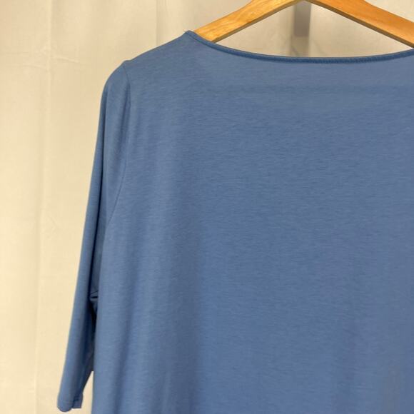 J. JILL PureJill PJ Boat Neck Top Short Sleeve Asymmetric Hem Blue Size L - Picture 7 of 10
